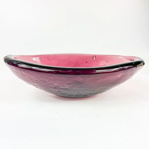 Vintage Blenko Amethyst Textured Art Glass Oval Bowl Cigar Ashtray